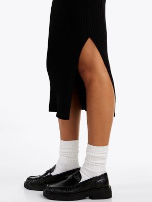 robe polo midi moulante côtelée noir pour femmes tommy jeans