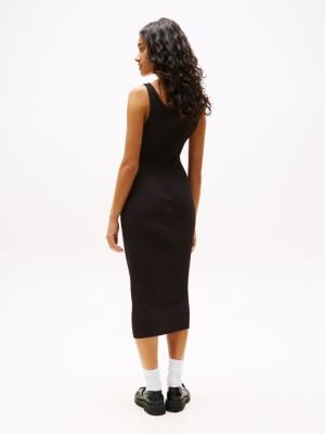 czarny sukienka midi bodycon o prążkowanej fakturze dla kobiety - tommy jeans