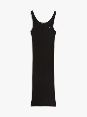 schwarz geripptes slim fit midi-bodycon-kleid für damen - tommy jeans