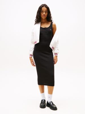 robe midi moulante côtelée black pour femmes tommy jeans