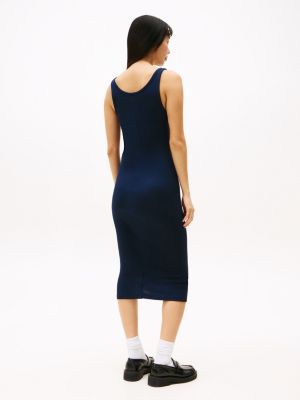 blau geripptes slim fit midi-bodycon-kleid für damen - tommy jeans