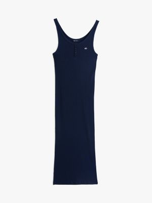 blue ribbed midi slim bodycon dress for women tommy jeans