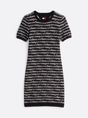 schwarz mini-strickkleid mit logomuster-print für damen - tommy jeans