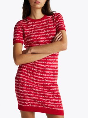 multi mini-strickkleid mit logomuster-print für damen - tommy jeans