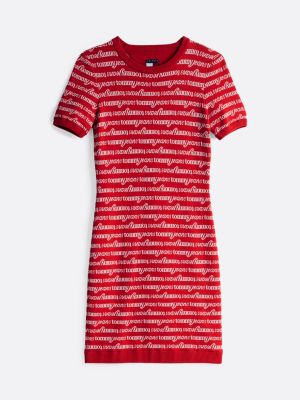 multi mini-strickkleid mit logomuster-print für damen - tommy jeans