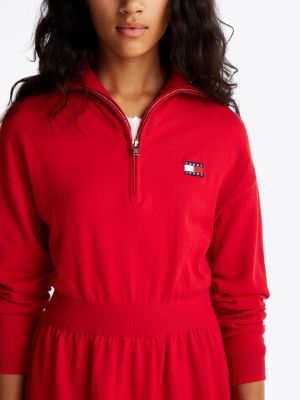 red fit and flare mini jumper dress for women tommy jeans