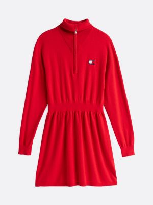 rot fit-and-flare mini-strickkleid für damen - tommy jeans