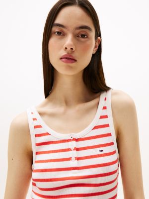 orange geripptes slim fit tanktop für damen - tommy jeans