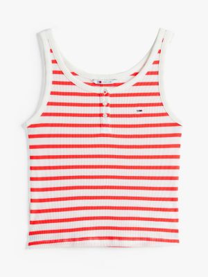 orange geripptes slim fit tanktop für damen - tommy jeans