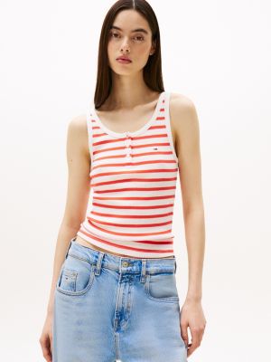 multi ribgebreide slim fit tanktop met diepe hals voor dames - tommy jeans