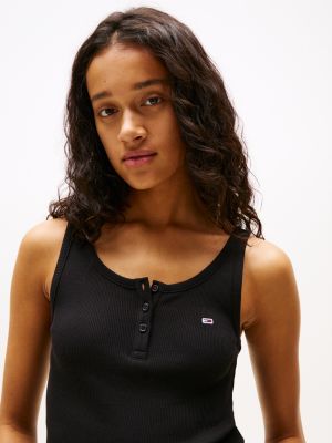 schwarz geripptes slim fit tanktop für damen - tommy jeans