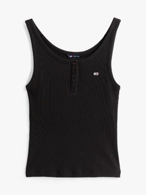 black ribbed scoop neck slim tank top for women tommy jeans