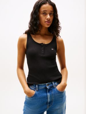 black geripptes slim fit tanktop für damen - tommy jeans