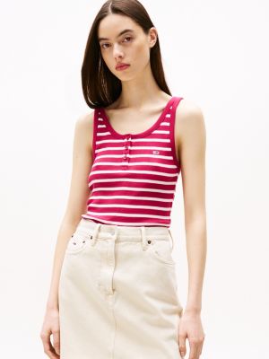 multi ribbed scoop neck slim tank top for women tommy jeans