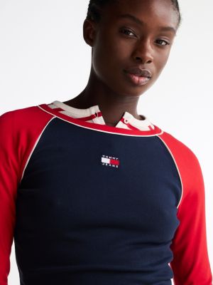 multi tommy badge long sleeve slim t-shirt for women tommy jeans