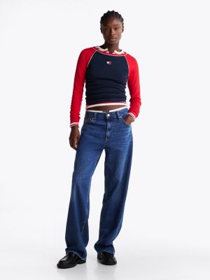 multi tommy badge long sleeve slim t-shirt for women tommy jeans