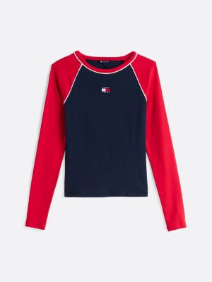 multi tommy badge long sleeve slim t-shirt for women tommy jeans