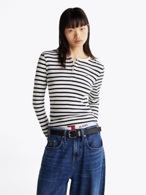 multi ribbed long sleeve slim t-shirt for women tommy jeans