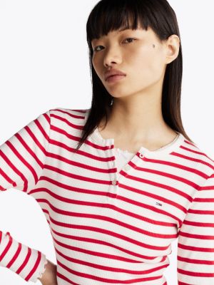 t-shirt ajusté côtelé à manches longues plusieurs couleurs pour femmes tommy jeans