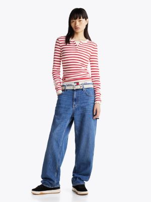 multi ribbed long sleeve slim t-shirt for women tommy jeans