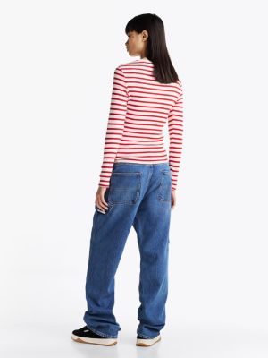 multi ribbed long sleeve slim t-shirt for women tommy jeans