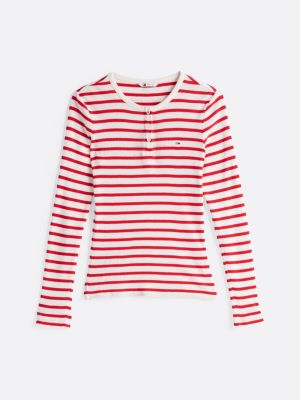 multi ribbed long sleeve slim t-shirt for women tommy jeans