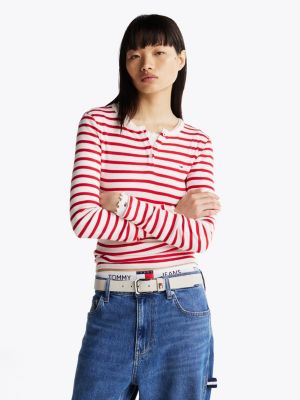 multi ribbed long sleeve slim t-shirt for women tommy jeans