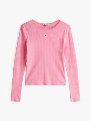 pink pointelle slim long sleeve t-shirt for women tommy jeans