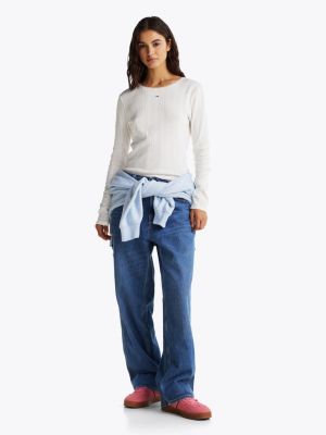 weiß slim fit pointelle-langarmshirt für damen - tommy jeans