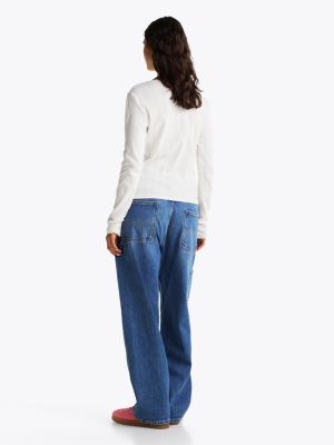 white pointelle slim long sleeve t-shirt for women tommy jeans