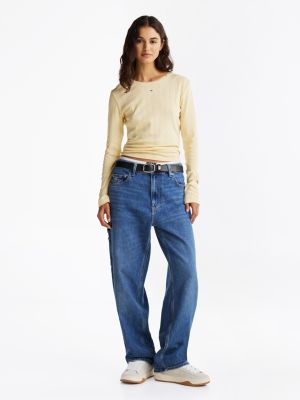 yellow pointelle slim long sleeve t-shirt for women tommy jeans