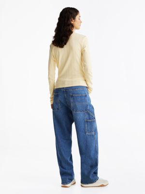 yellow pointelle slim long sleeve t-shirt for women tommy jeans