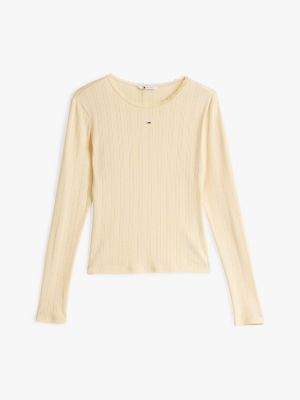 yellow pointelle slim long sleeve t-shirt for women tommy jeans