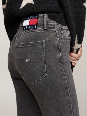 jeans sylvia skinny fit a vita alta neri sbiaditi grigio da donne tommy jeans