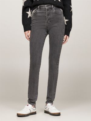 jean skinny sylvia taille mi-haute noir délavé gris pour femmes tommy jeans