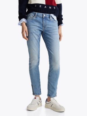 jean skinny sophie à ourlet zippé bleu pour femmes tommy jeans