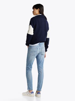 jean skinny sophie à ourlet zippé bleu pour femmes tommy jeans