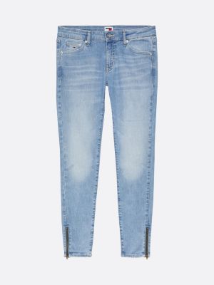 jean skinny sophie à ourlet zippé bleu pour femmes tommy jeans