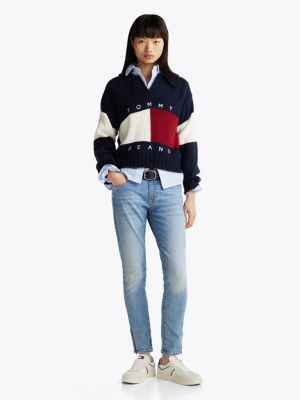 vaqueros sophie ceñidos con cremalleras blue de mujeres tommy jeans