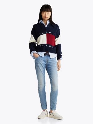 jeans sophie skinny fit con zip sul fondo blue da donne tommy jeans