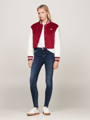 jean skinny nora à taille mi-haute délavé bleu pour femmes tommy jeans