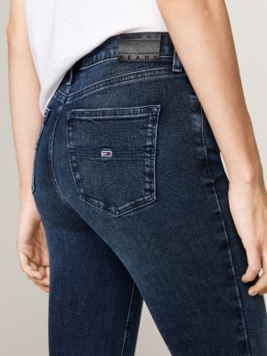 jeans nora skinny fit a vita media sbiaditi blu da donne tommy jeans