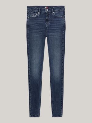 blauw nora medium rise skinny jeans met fading voor dames - tommy jeans