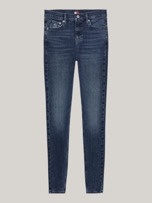 jeans nora skinny fit a vita media sbiaditi blu da donne tommy jeans