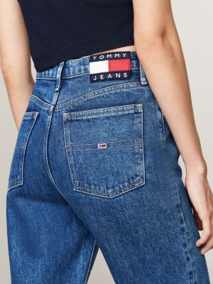 jean droit izzie taille haute bleu pour femmes tommy jeans