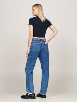 jean droit izzie taille haute bleu pour femmes tommy jeans