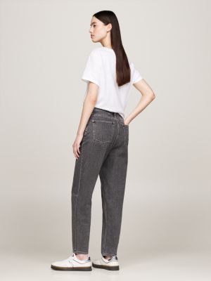 grey mom tapered ultra high rise jeans for women tommy jeans