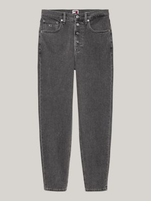 grey mom tapered ultra high rise jeans for women tommy jeans