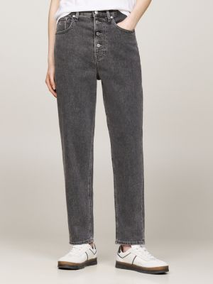 grey mom tapered ultra high rise jeans for women tommy jeans