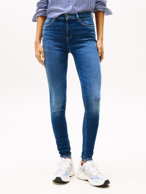 blauw nora medium rise skinny jeans met fading voor dames - tommy jeans
